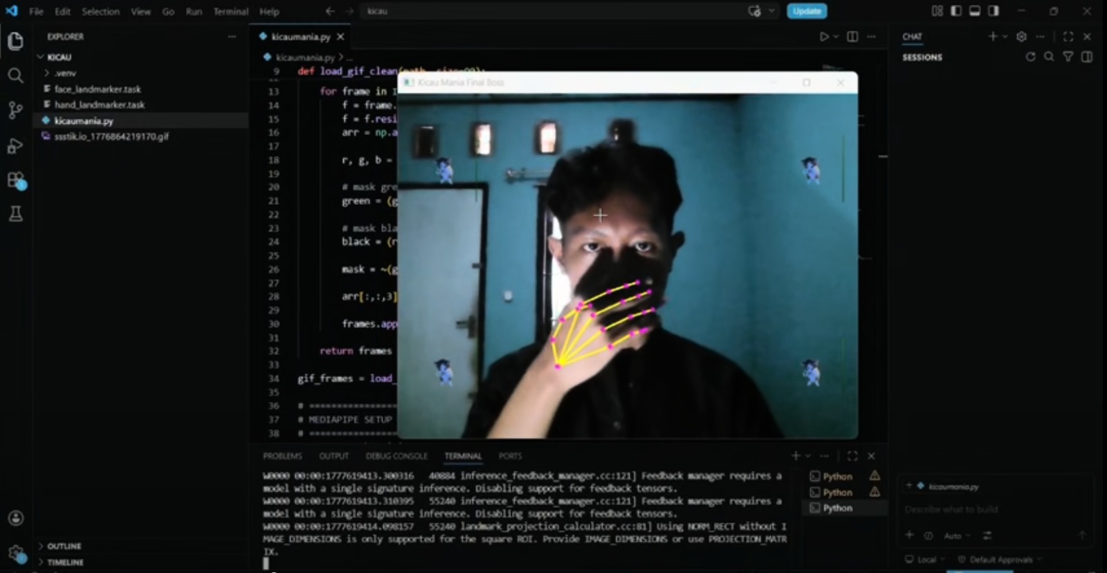 Kicau Mania — game deteksi wajah dan tangan real-time dengan MediaPipe